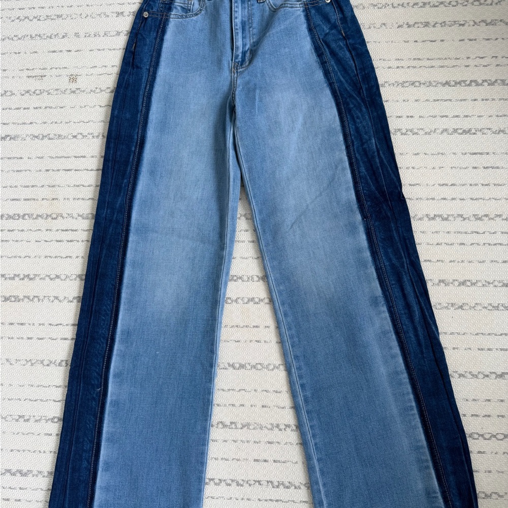 Pink Lily Two-Tone Blue Flare Jeans